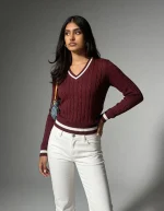 Valeria Women's V-Neck Sweater - Maroon - Image 5