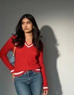 Valeria Women's V-Neck Sweater - Cherry Red Select your size - Image 5