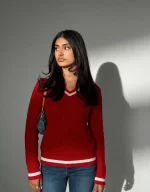 Valeria Women's V-Neck Sweater - Cherry Red Select your size - Image 2